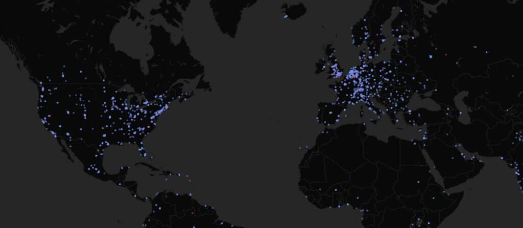 A map illustrating the distribution and status of IoT devices