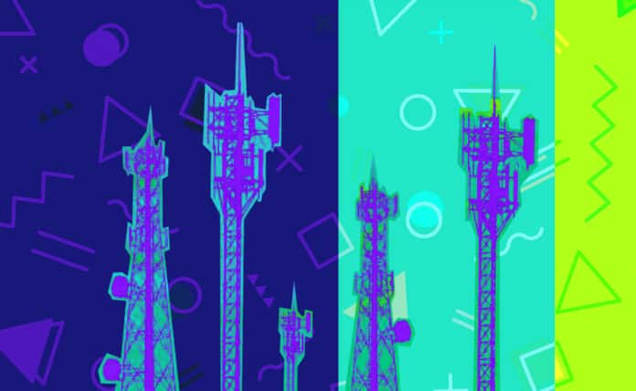 cell towers on a colorful background